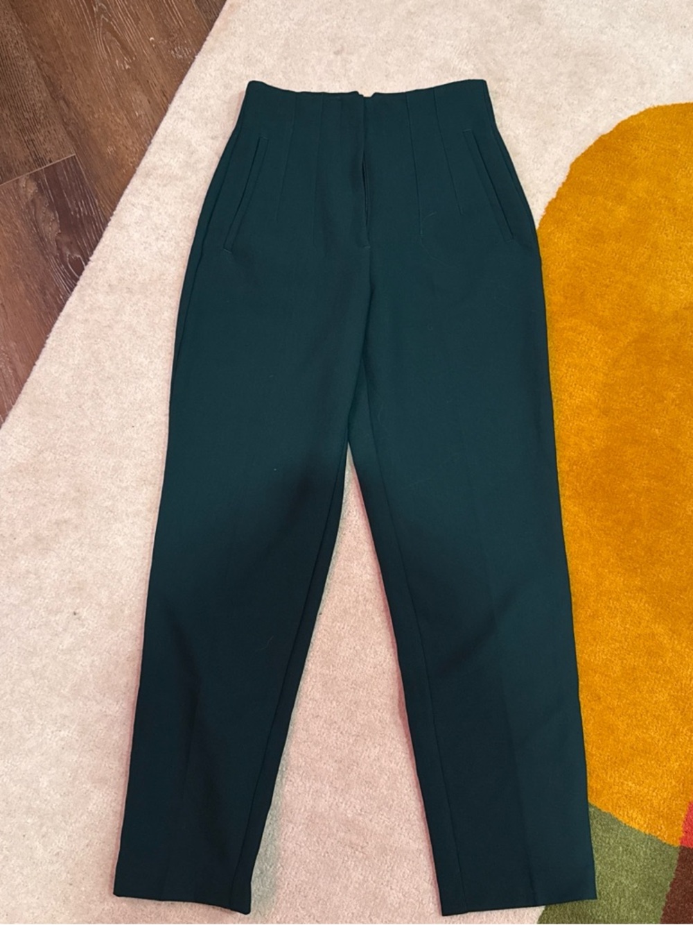 Zara Dark Green High-Waist Tailored Trousers